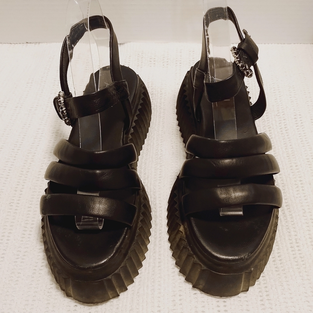 AGL Black Chunky Platform Sandals With Rhinestone